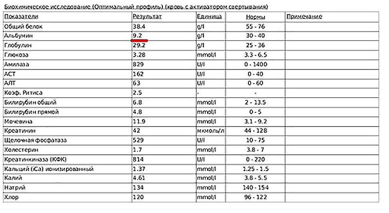 Рис 1. Биохимический анализ крови